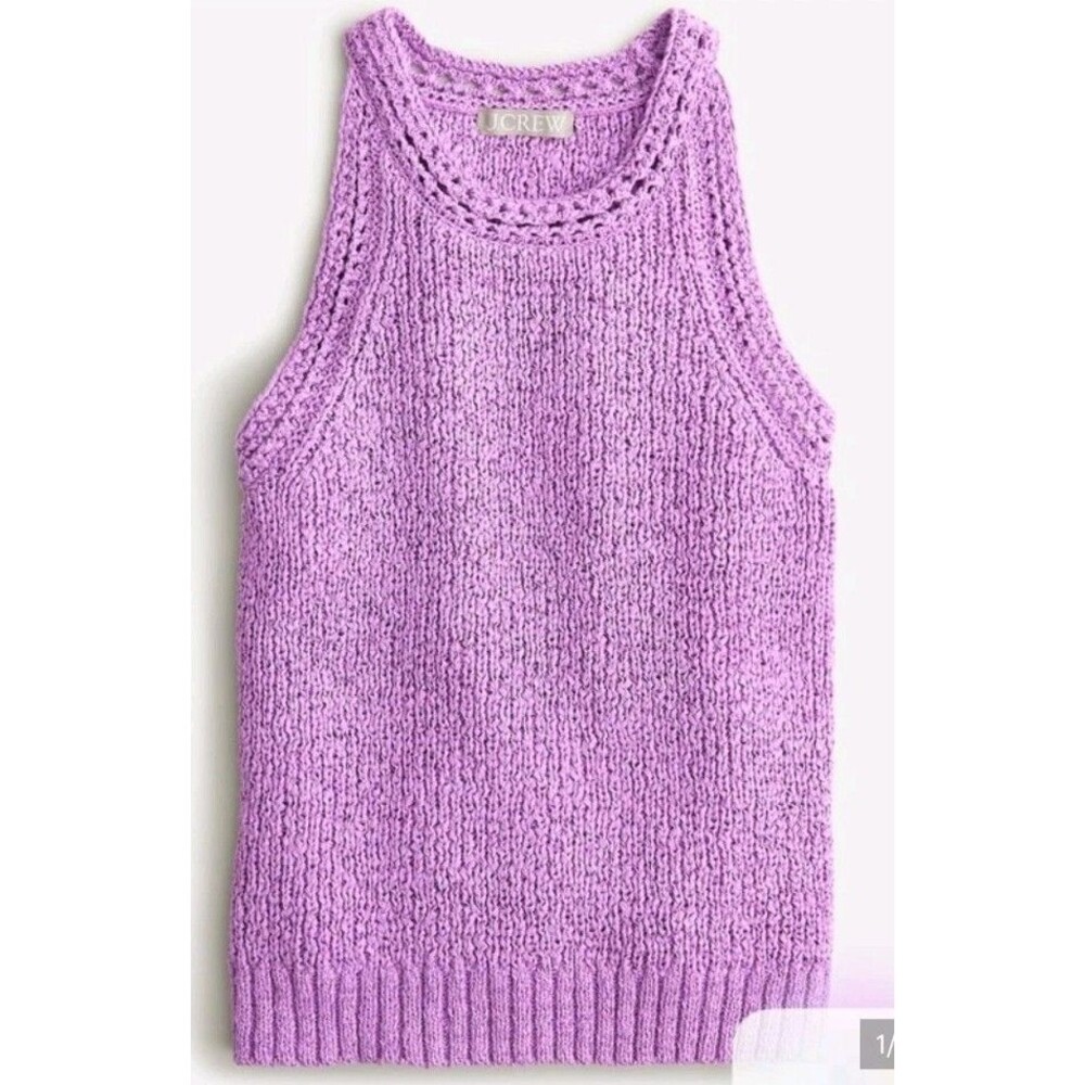 J. Crew High-neck Textured Pointelle Sweater Tank Lavender M